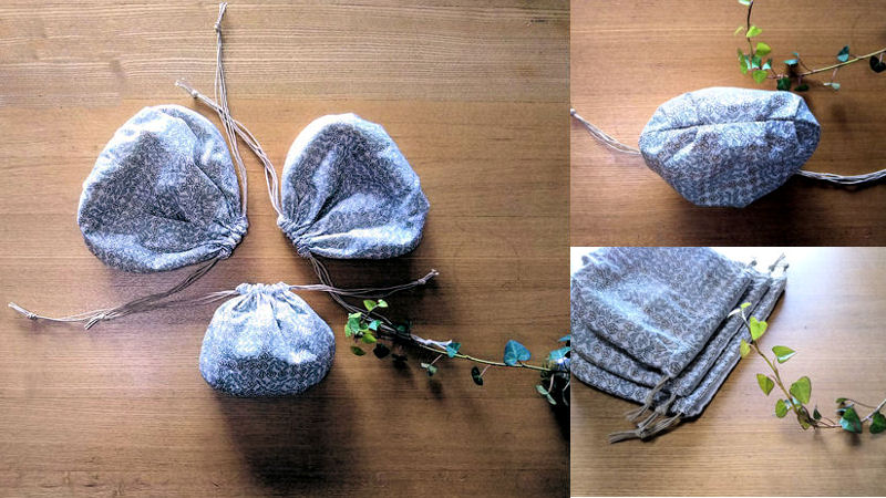 リバティ生地スリーピングローズの海のくり巾着