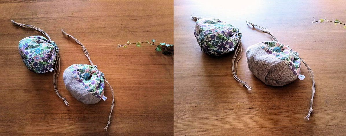 リバティ生地エミリーとリネンの巾着